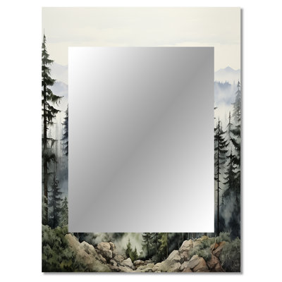 Pine Tree Misty Mountain I - Pine Unique Wall Mirror, Green Mirror, Printed Metal Art