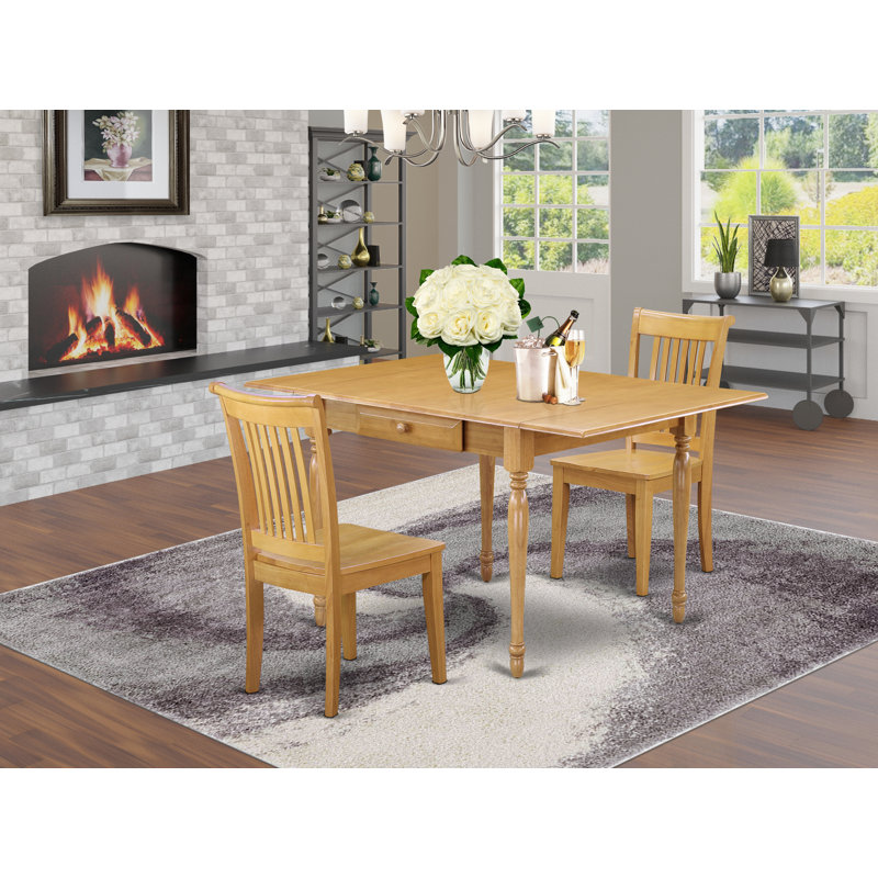 L'ensemble de 3 tables de salle à manger modernes comprend une table rectangulaire en bois avec Dropleaf et 2 chaises de salle à manger, chêne