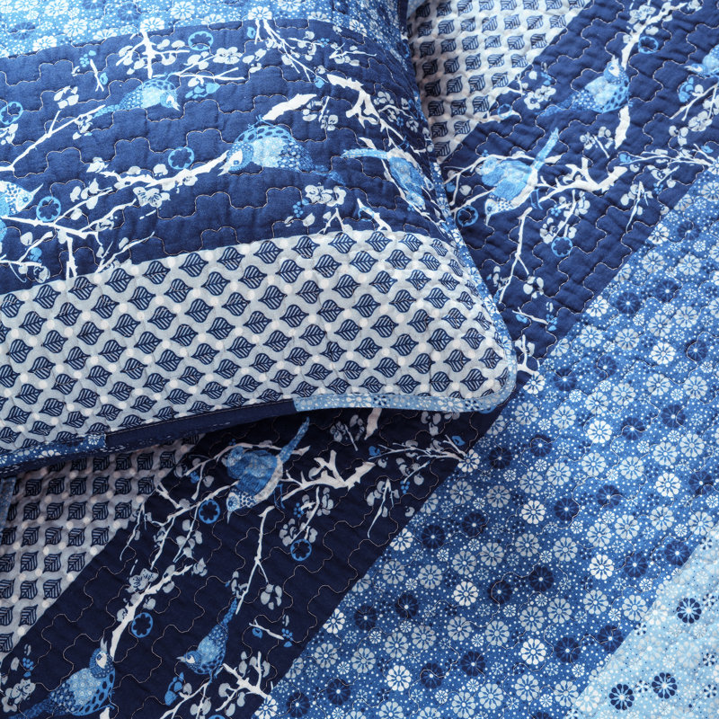 Royal Empire Cotton Reversible 3 Piece Quilt Set, King Quilt + 2 King Shams, Navy