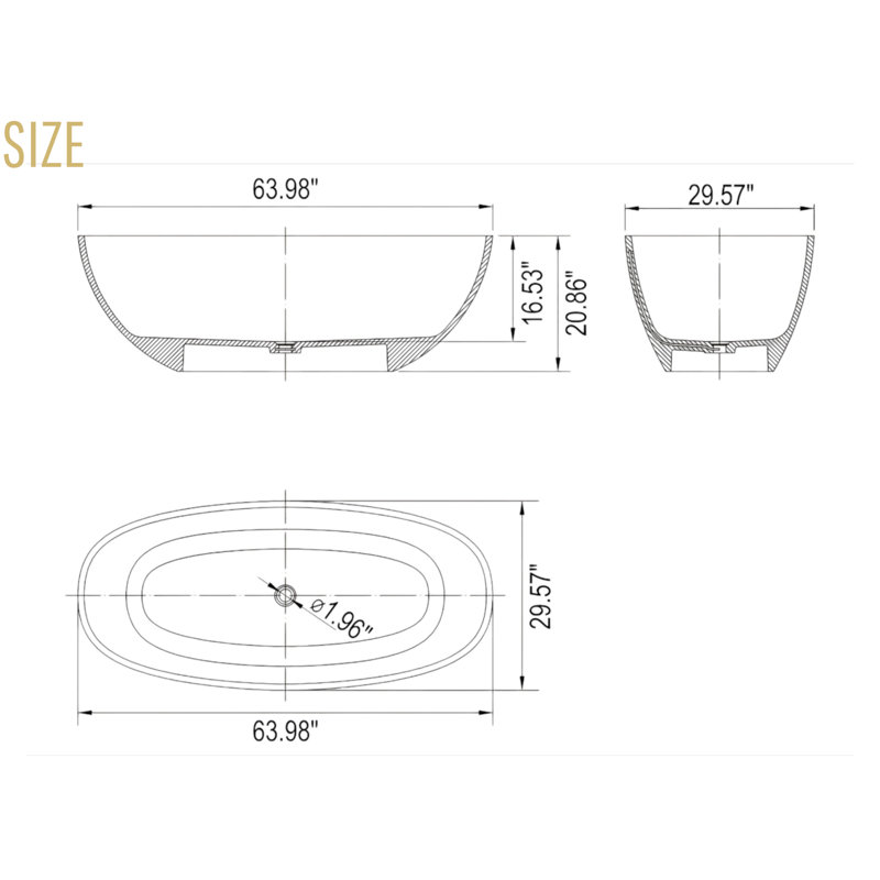 64'' X 29.6'' Transparent Freestanding Soaking Solid Surface Stone Resin Bathtub