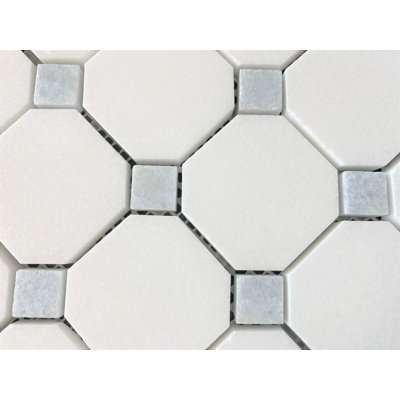 Thassos Natural Stone Octagon and Dot Mosaic Floor Use Tile