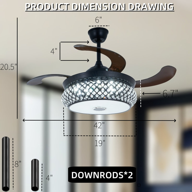 42 Inch Pendant Light - 7 Colour Bluetooth Music Invisible Fanlight