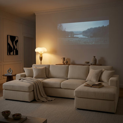 Très grand canapé modulaire à méridienne double, canapé en velours côtelé en forme de U avec deux chaises longues, d'une largeur de 120 po pour le salon, comprend des housses amovibles