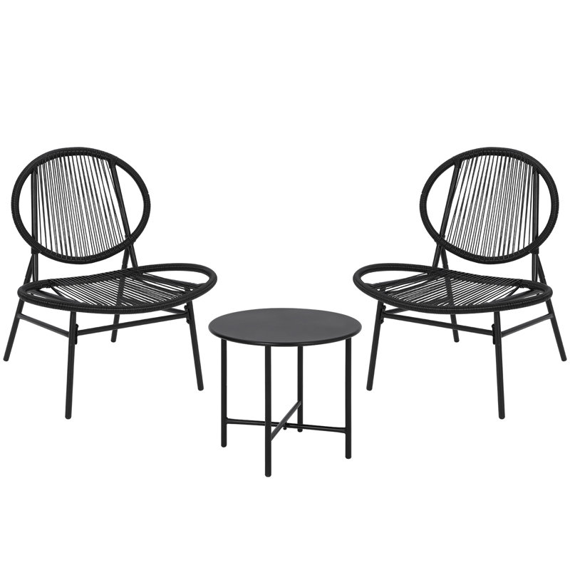 Ensemble bistro moderne en rotin 3 pièces avec 2 chaises et une petite table Acapulco