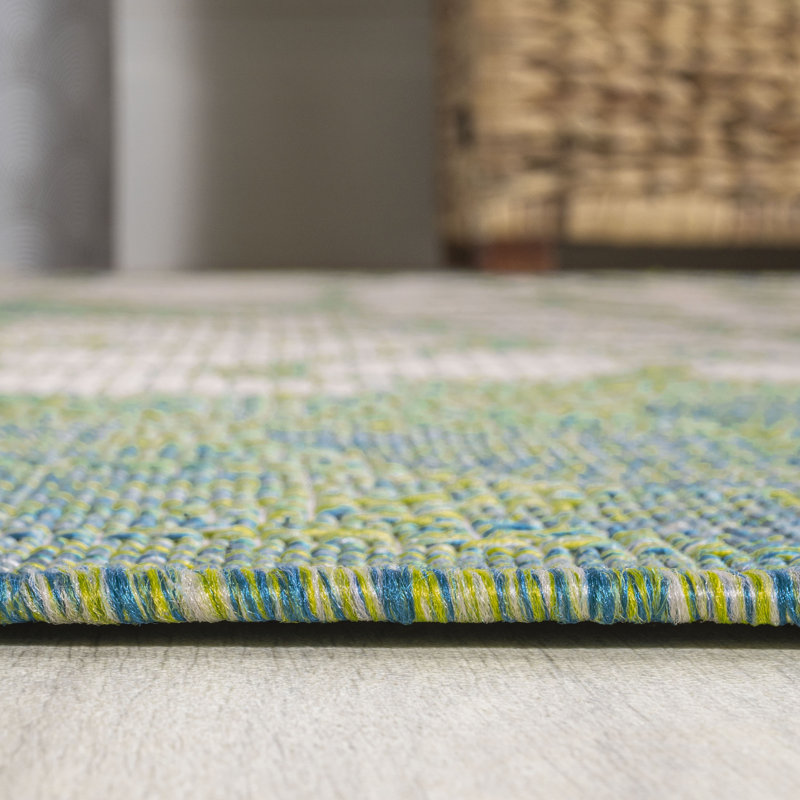 Zinnia Modern Floral Textured Weave Cream/Green Indoor/Outdoor Rug, Runner 2'2" x 8'