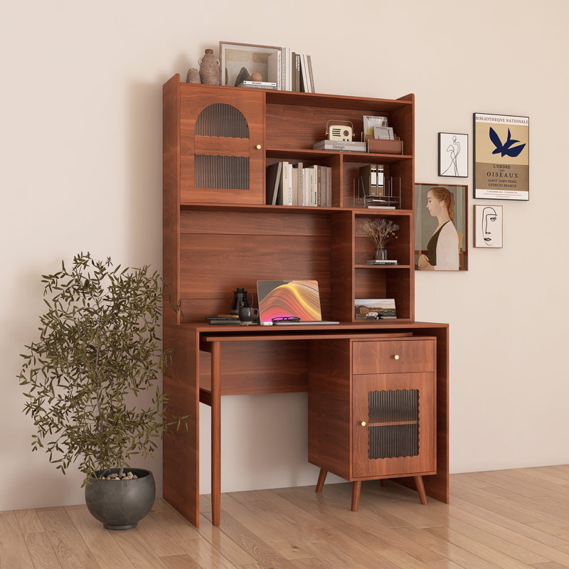 Rotating Desktop Computer Desk With Storage, Walnut