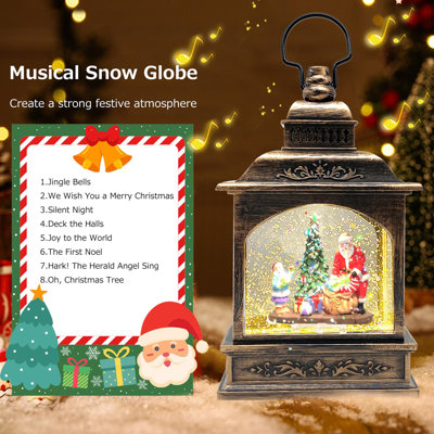 Santa Projection Snow Globe Lantern - 6H Auto Timer, Musical, Swirling Glitter | USB/Battery Operated Tabletop Christmas Home Decor & Gift for Kids & Adults