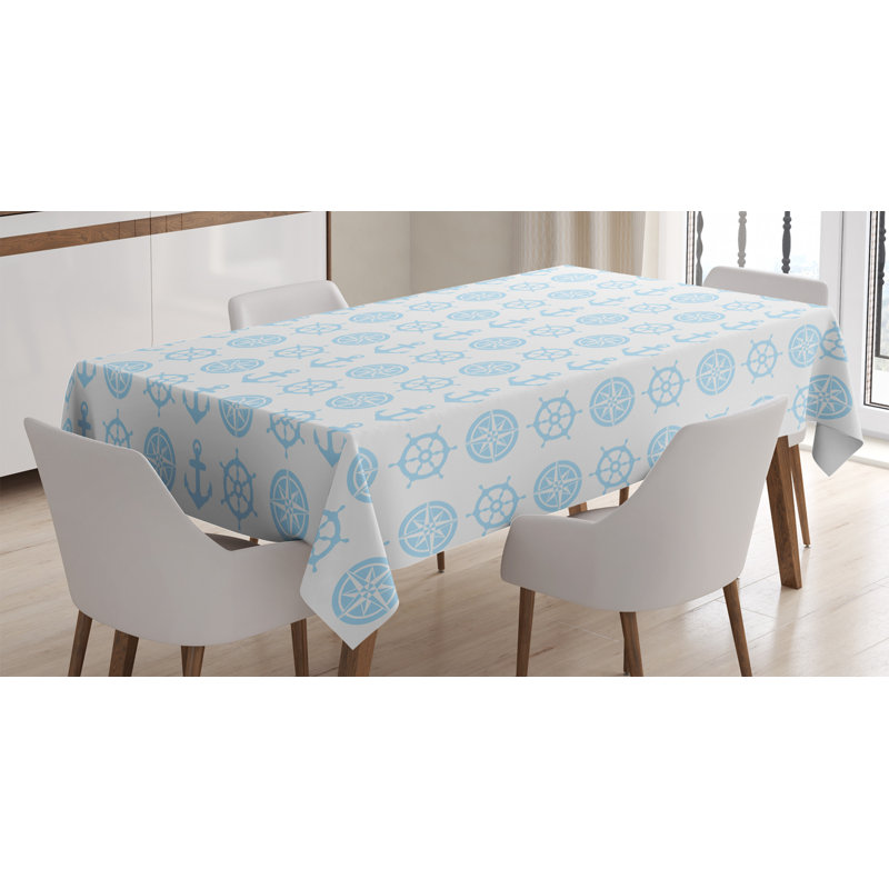 Nappe nautique, boussole, ancre à motif de navigation verticale, voyage de vacances, housse de table rectangulaire pour décor de cuisine de salle à manger, 52 po x 70 po, bleu bébé blanc