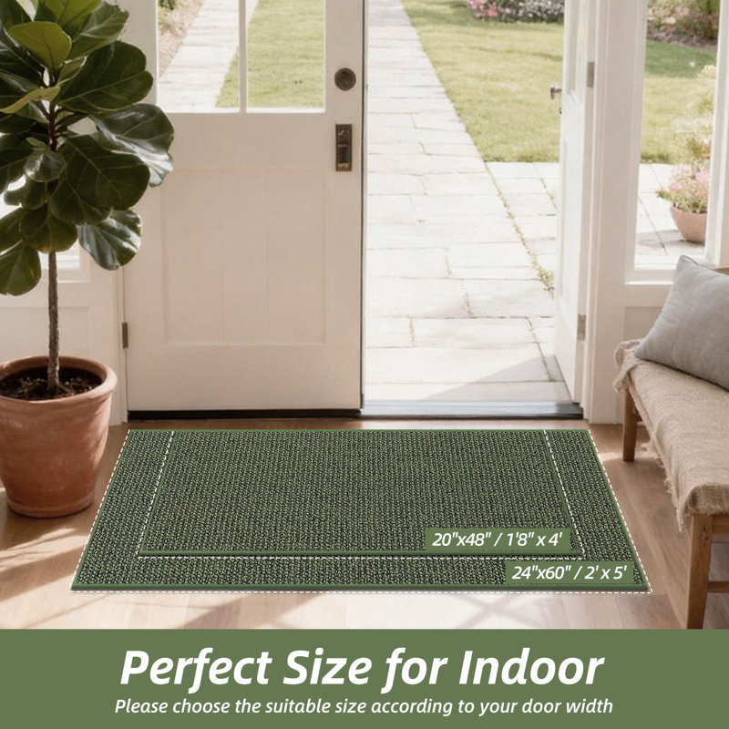 Bukvice Non-slip Washable Door Mat, Green, 20" W x 48" L