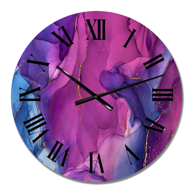 Horloge murale moderne mauve et bleu liquide, Petit