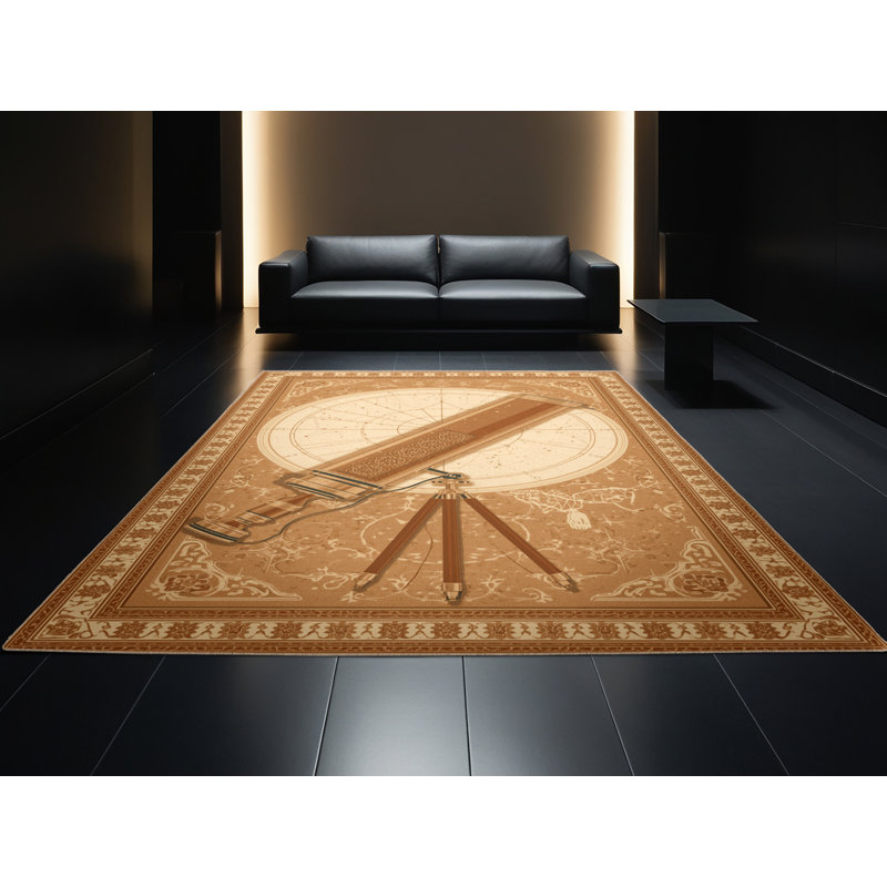 Tapis oriental brun doux et moelleux à motif de télescope classique Constellation View, 3 X 5