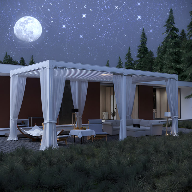 Pergola en aluminium à toit réglable, Guirlande 20 pi l 10 pi. x P 12 pi. po, Blanc