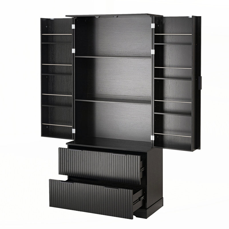 Armoire de cuisine Ã  moulures avec 2 grands tiroirs et un Ã©tagÃ©rage Ã  Ã©pices Ã  8 portes, Black