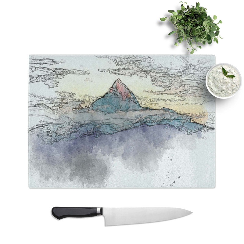 Tempered Glass Peak of Fishtail Mountain Chopping Board, 39 cm W x 28.5 cm L