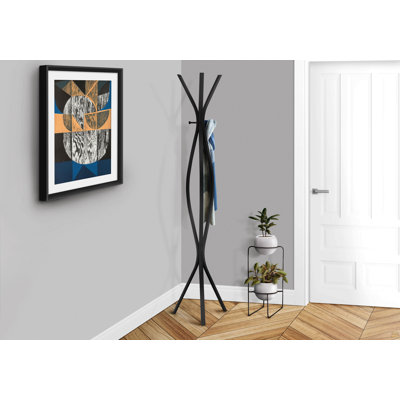 Portemanteau, portemanteau, autoportant, 3 crochets, vestibule, h 72 po, chambre à coucher, métal noir, contemporain, moderne
