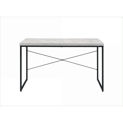 Desks, Industrial Rectangular Writing Desk with Faux Concrete Top &amp; Metal Sled Base | Antique White,Black | Metal,Synthetic Wood