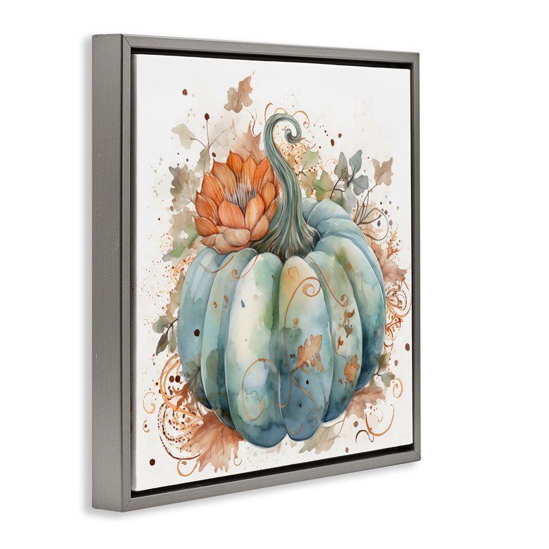 Cadre flottant Boho Pumpkin & Blossom, design Creative Studio, H 25 po x l 25 po, Cadre flottant gris lustré