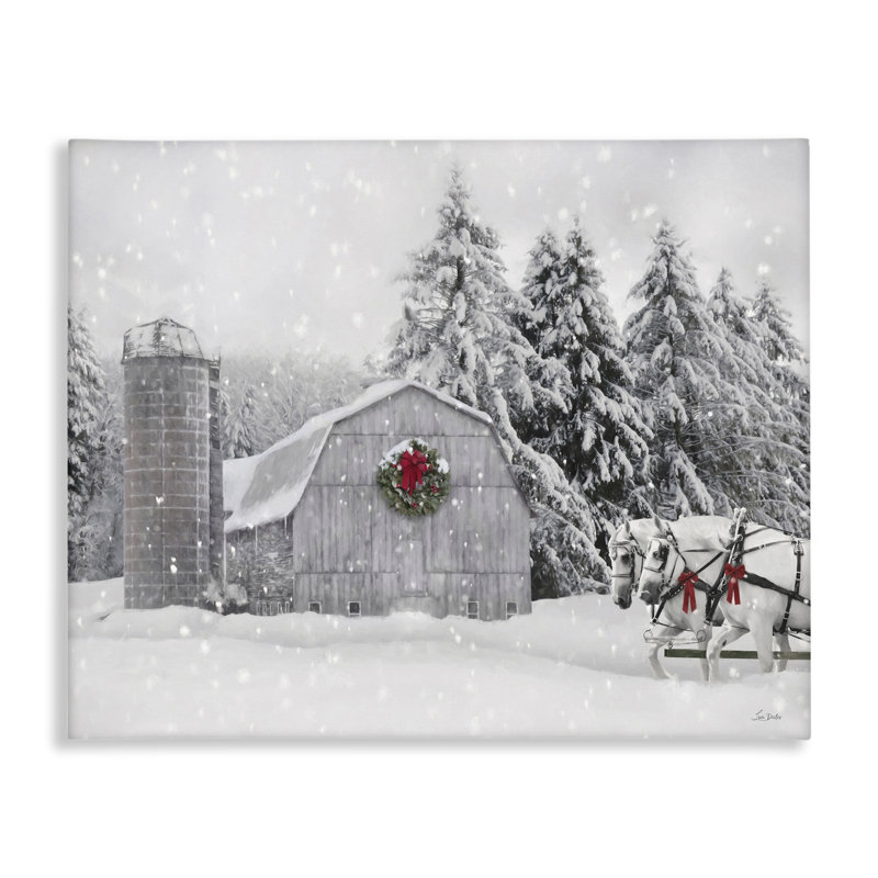 «Snowy Barn & Horses» par Lori Deiter, H 16 po x l 20 po