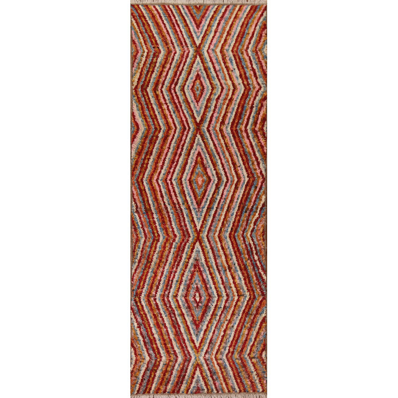 Tapis de couloir oriental géométrique marocain noué à la main 3 x 9