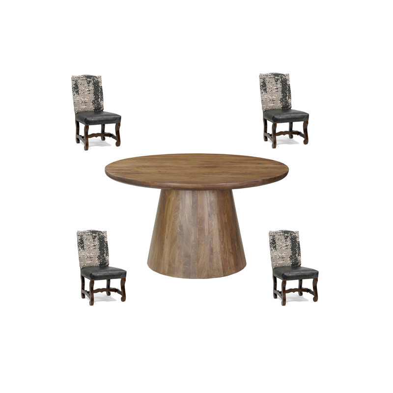 5-Piece Solid Wood Dining Set, Walnut