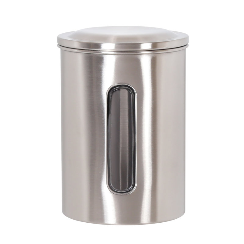  Organisateur de pot de rangement en pot en acier inoxydable avec fenêtre transparente pour le rangement de biscuits, de farine, de thé, de café, de 3 pintes