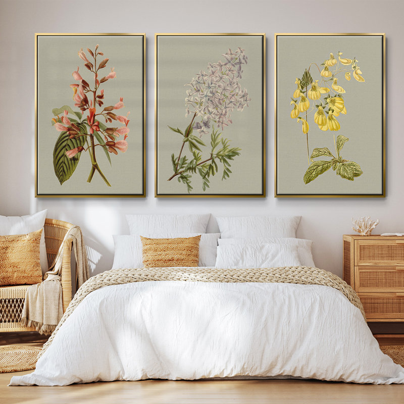 Botanical Array II - ensemble de 3 reproductions de photo sur toile, H 36 po x l 72 po, Or
