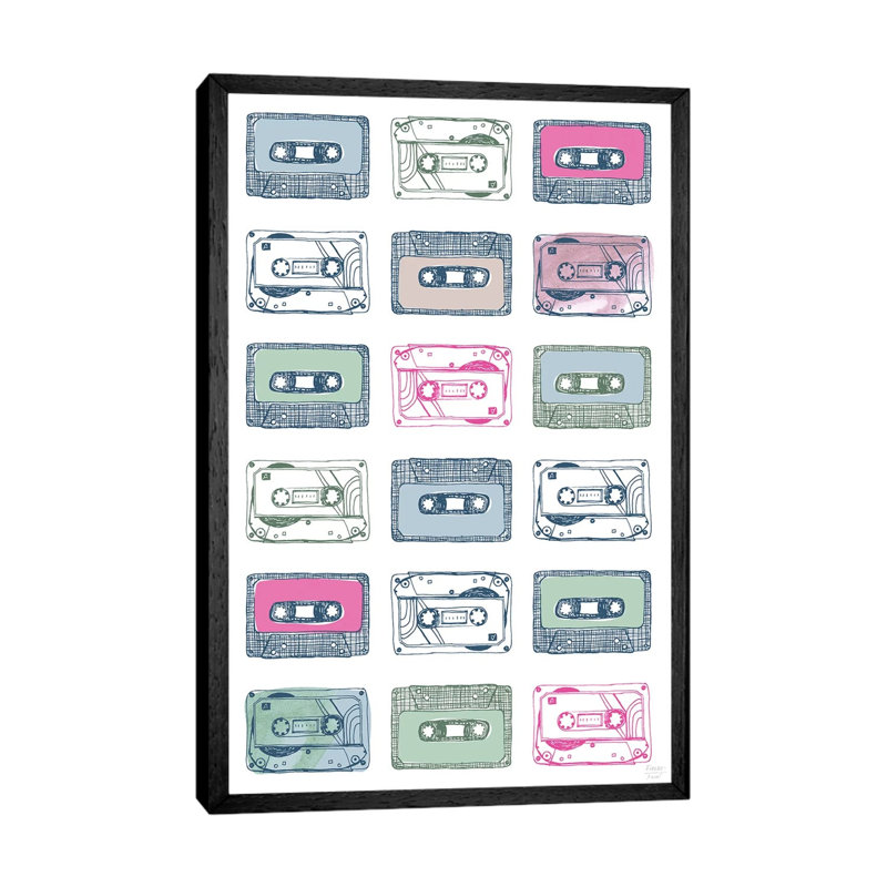Cassettes - Print on Canvas, Black Floater Framed, 66.04cm H x 45.72cm W x 3.81cm D