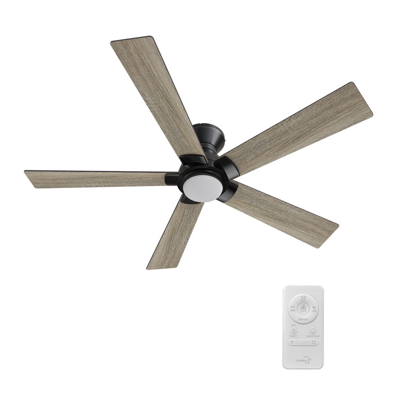 Ventilateur de plafond encastré à moteur à courant continu de 52 pouces avec télécommande et lumière noire, Noir, Chêne gris