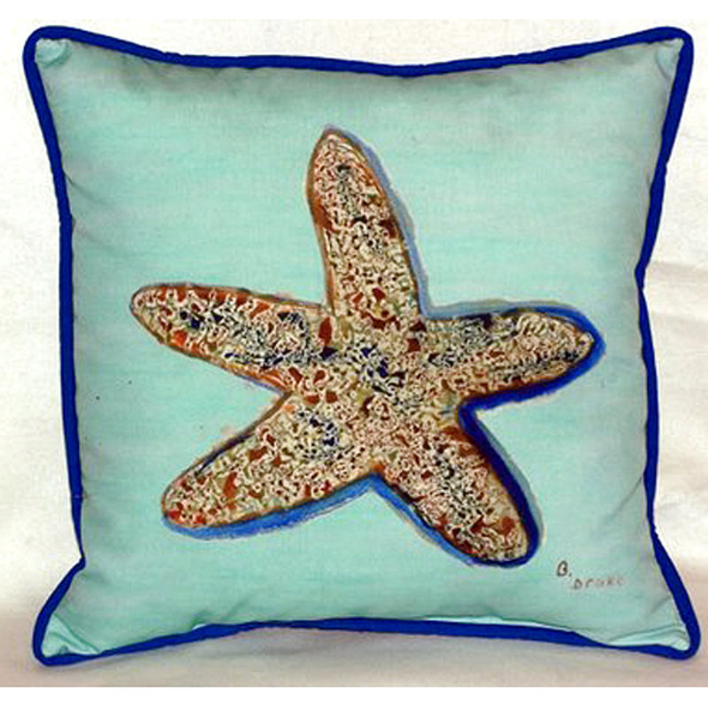 Coussin décoratif intérieur / extérieur Starfish, 18 po x 18 po, Bleu sarcelle / brun
