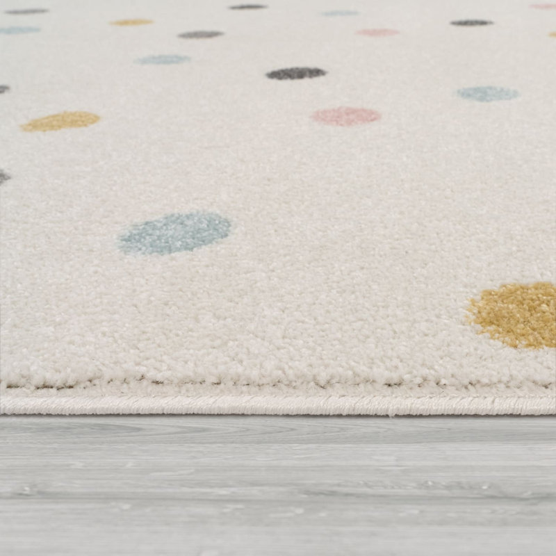 Tapis pour enfants à pois crème, Rectangle 5'3" x 7'3", Multicolore