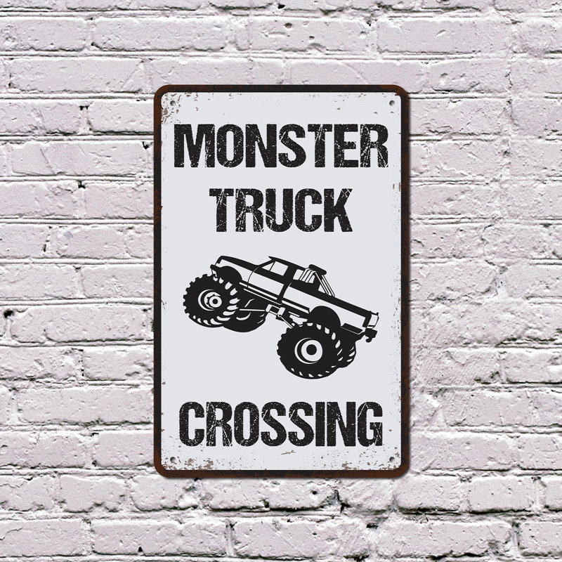 Enseigne en aluminium 18 po x 24 po Monster Truck Crossing, H 24 po x l 18 po x P 0,1 po