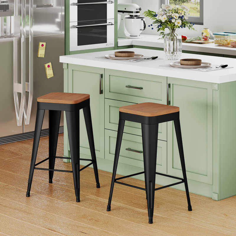 Metal Counter And Bar Stools, Black, Counter Stool (26" Seat Height)