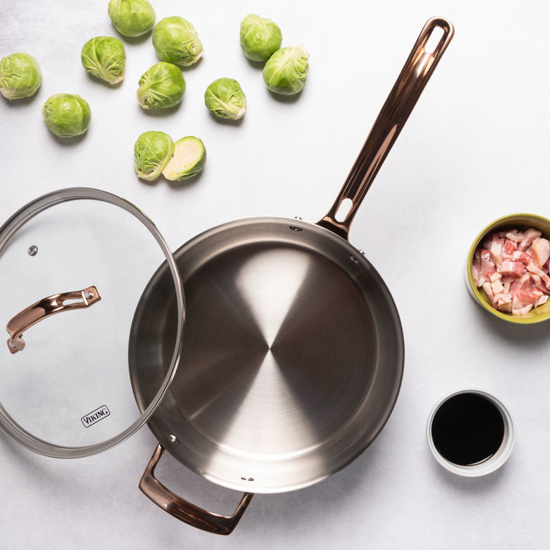 Viking 3-Ply Black and Copper 4 Quart Saute Pan with Glass Lid
