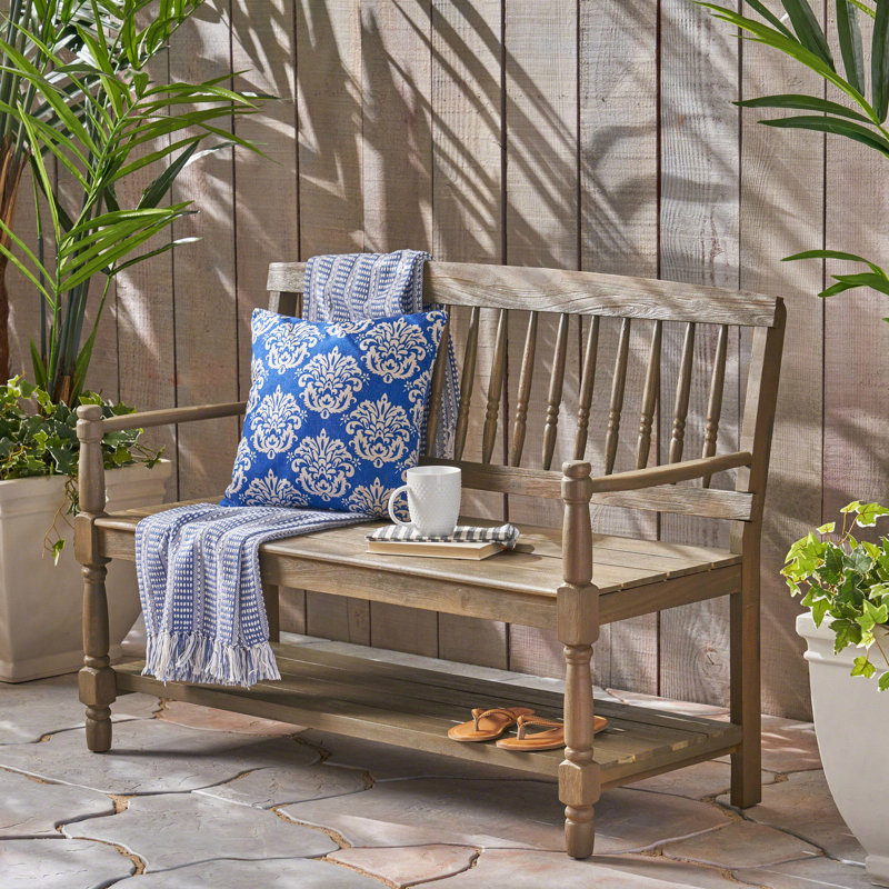 Banc classique avec tablette intégrée, banc en bois gris, cadre magnifique, Brown