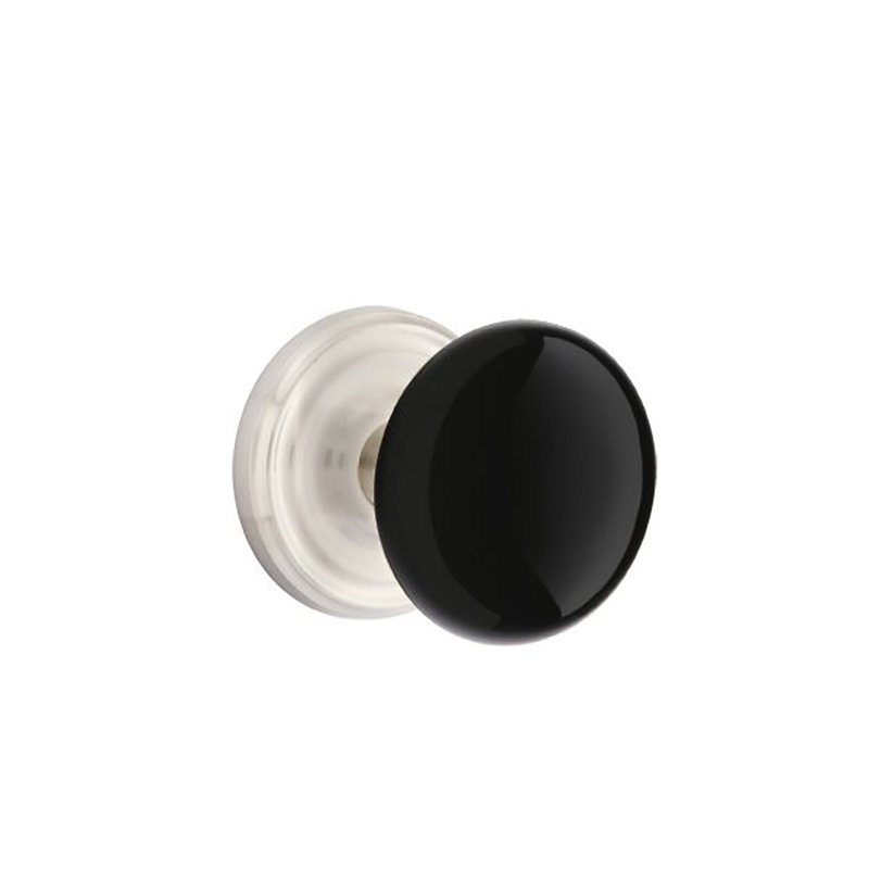 Ensemble de boutons d'intimité Emtek avec rosette régulière et bouton en porcelaine ébène, Nickel satiné