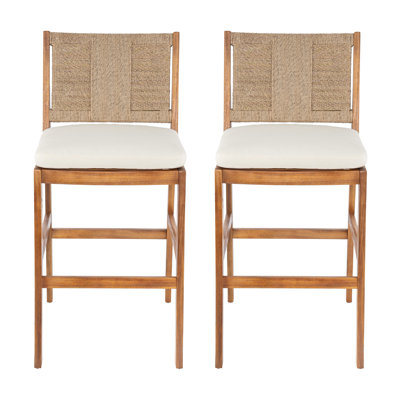 Altoga 28'' Seat Height Outdoor Bar Stool Solid Acacia Wood and Woven PE Wicker