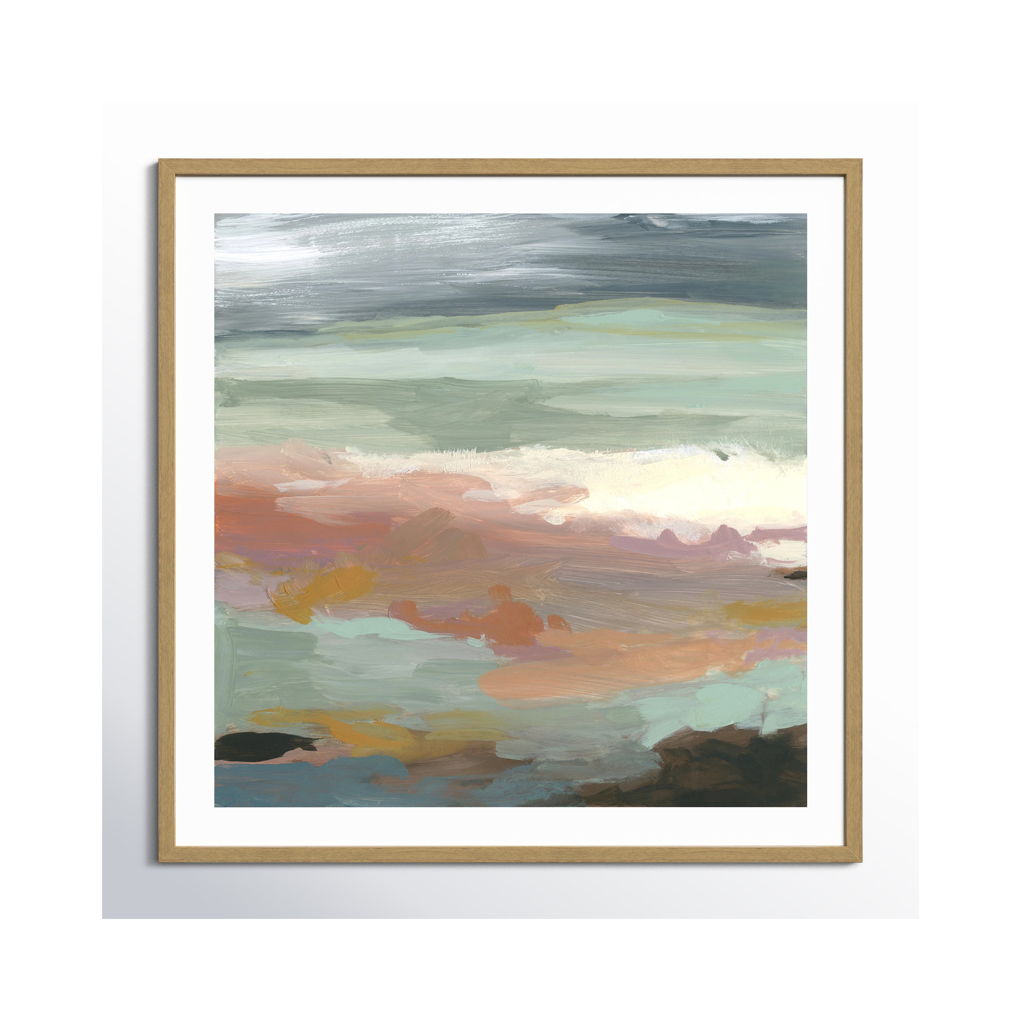 Ocean Bluffs by Carol Robinson - Painting Print on Paper, Picture Framed Paper, 33.25" H x 33.25" W, Gold Bead