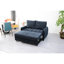 Lit bleu marine confortable avec compartiment de rangement et dossier pratique
