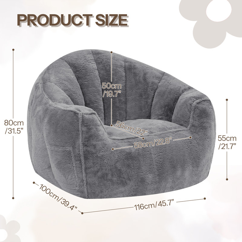 Fauteuil à billes surdimensionné, chaise longue moelleuse en fausse fourrure, Fausse fourrure grise