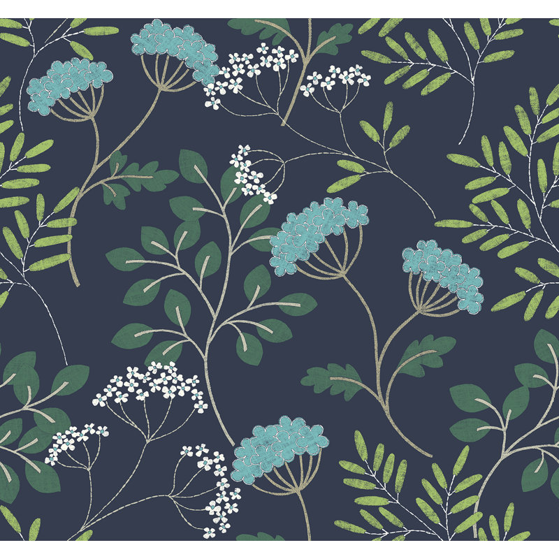 Rouleau de papier peint floral Sorrel, Bleu marine