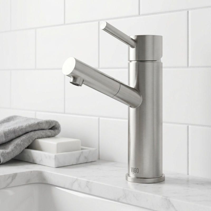 Noma 8" H Single Handle Single Hole Bathroom Faucet, Brushed Nickel