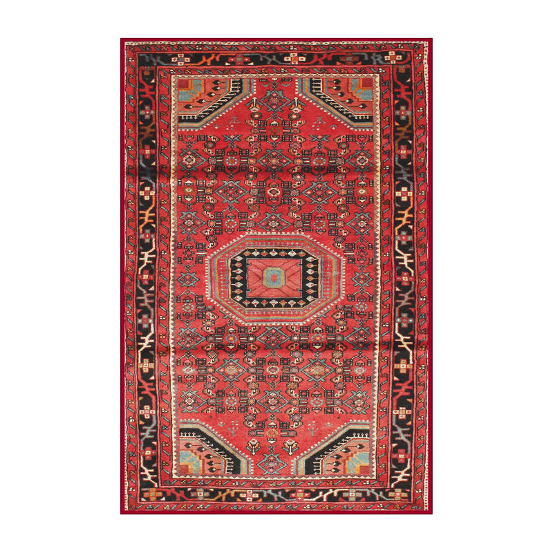 Tapis traditionnel rouge / noir / gris, Rectangle 5 pi x 7 pi