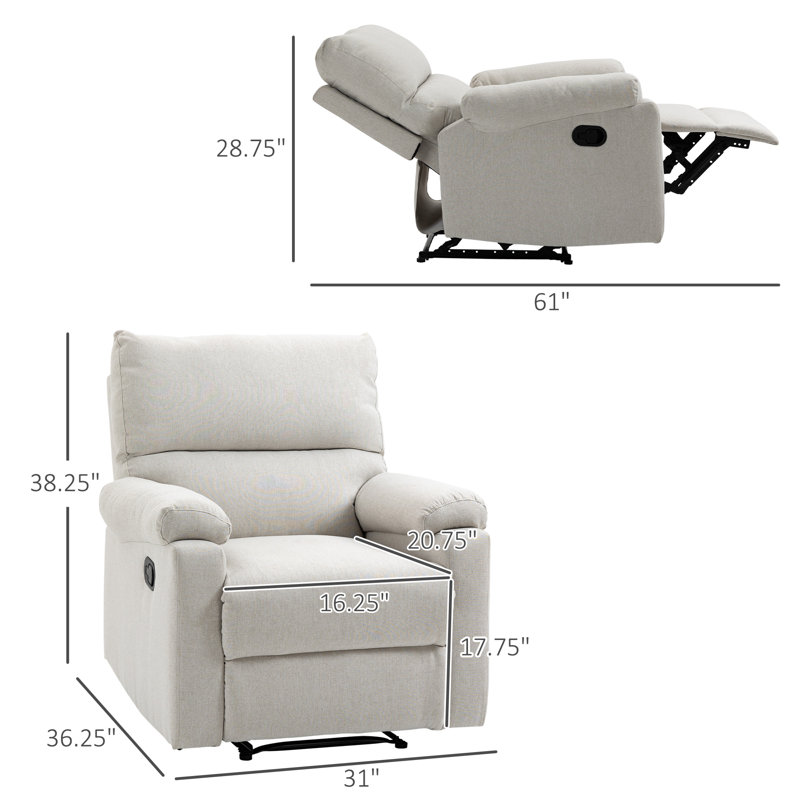 Fauteuil inclinable standard de 31 po de largeur sans mouvement, 100 % polyester crème