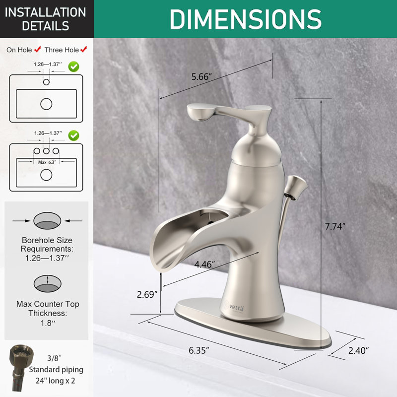 Single-handle Bathroom Faucet with Drain Assembly, Brushed Nickel