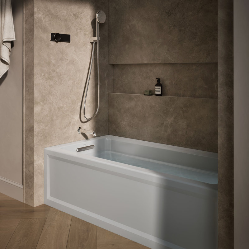 Archer® 66" X 32" Alcove Bath with Bask® Heated Surface, Integral Apron, Integral Flange, and Right-Hand Drain, Ice Grey