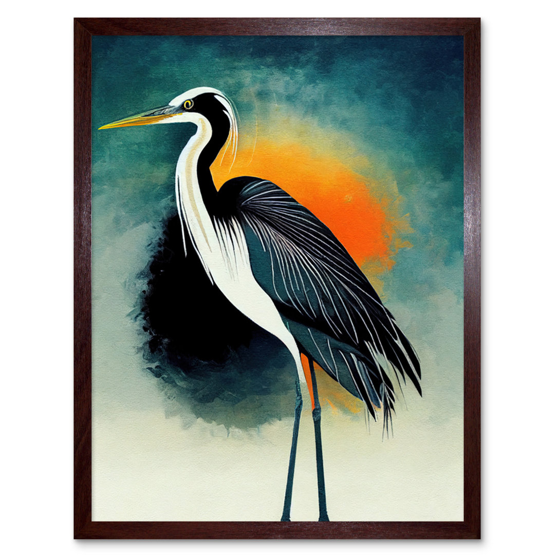 Heron Monochrome Bird Portrait Sunrise - No Frame Rectangle Print