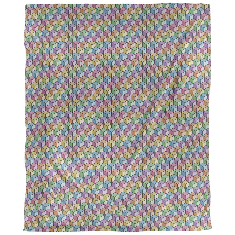 Tissu cube en arc-en-ciel, Mauve foncé / Vert, L 54 po x l 36 po, Lin huître palazzo