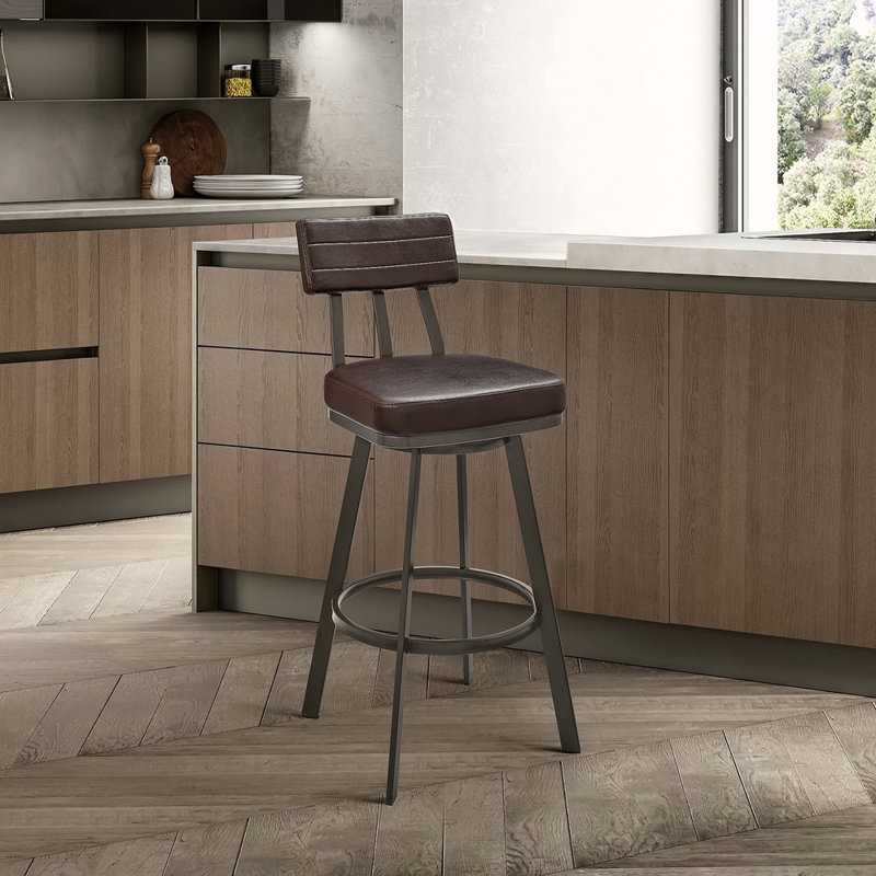 Tabouret de comptoir pivotant en métal brun avec similicuir brun
