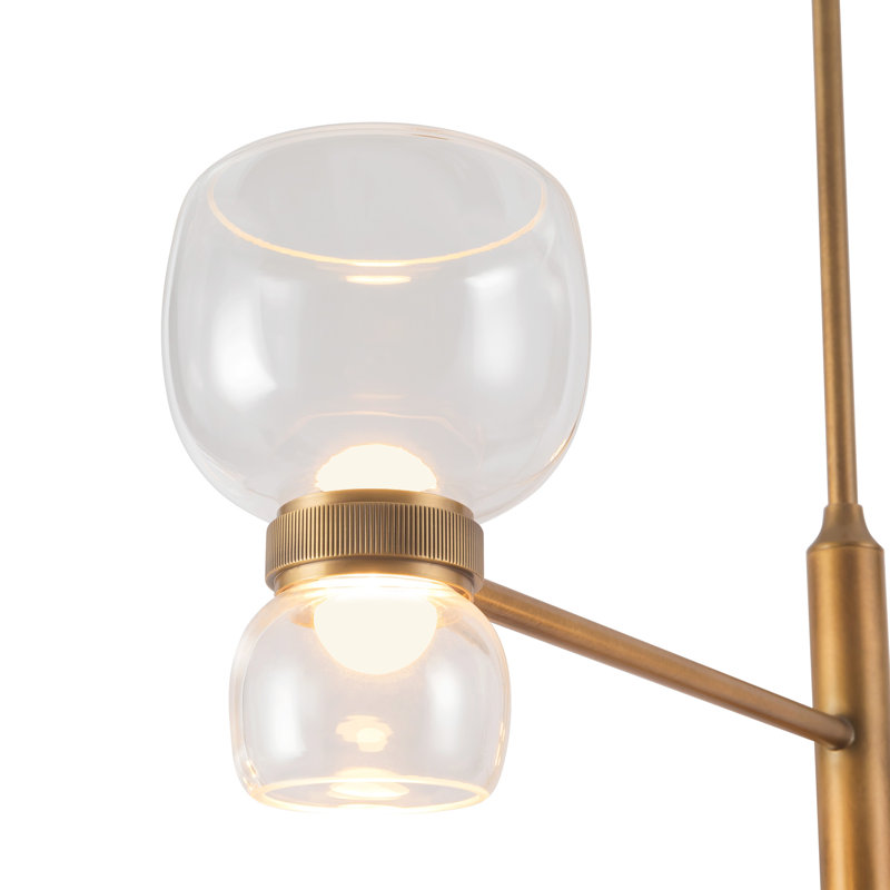 Sutton 36-in Black dimmable LED Chandelier, Clear Glass, Antique Brass
