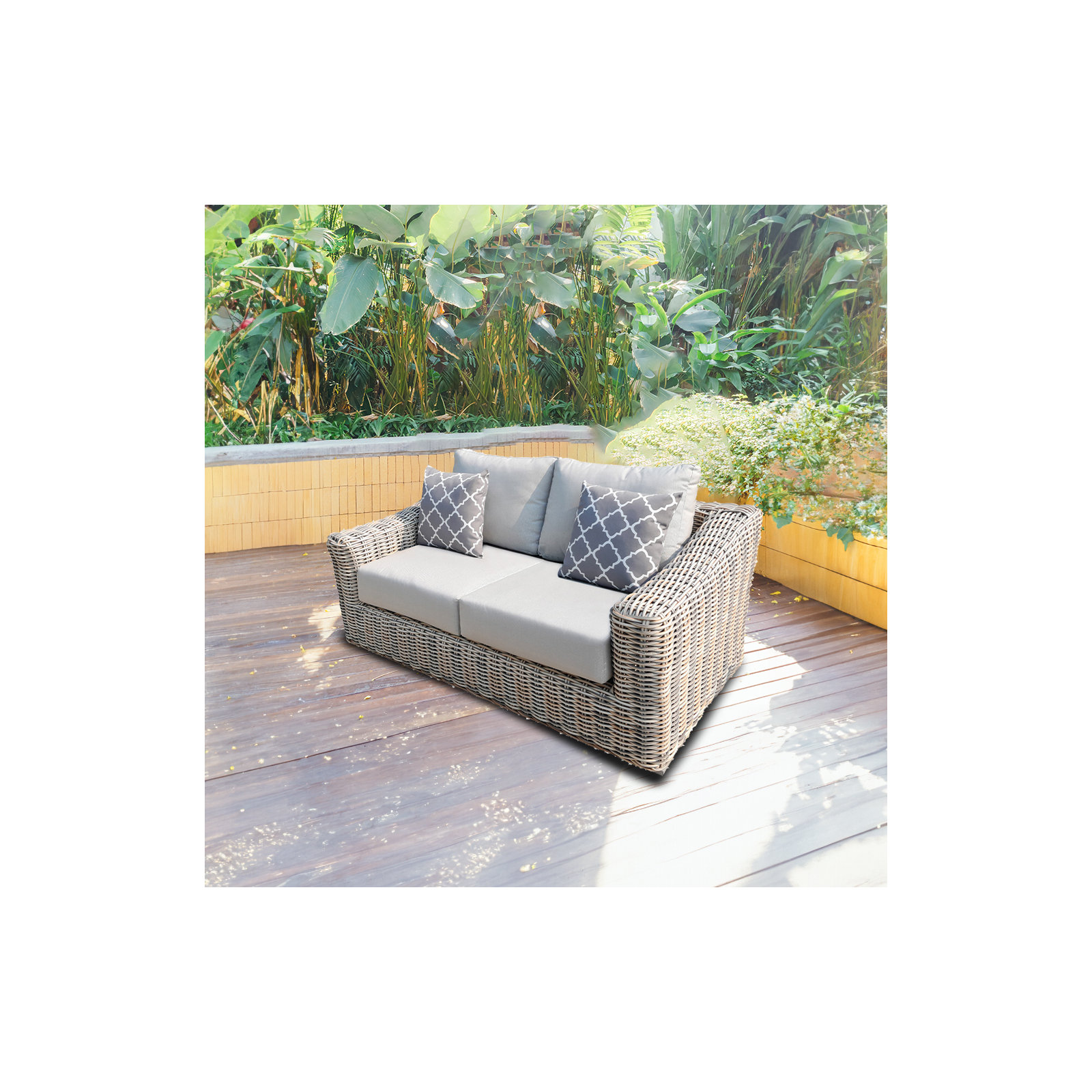 64.9'' Wide Wicker Loveseat with Cushions, Light Gray